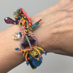 Vintage Handmade Free Form Peyote Stitch Colorful Seed Bead Embellished Bracelet